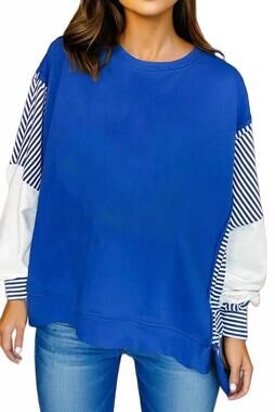 NEW SHEWIN striped patchwork sweatshirt in blue
